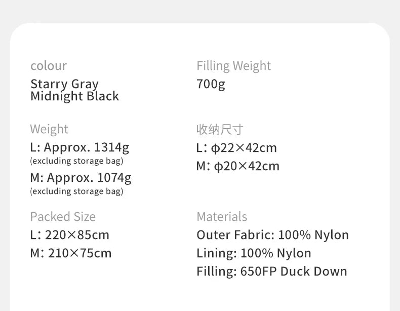 Down Sleeping Bag for Cold Nights | 700 g duck down, comfort to -1.7°C